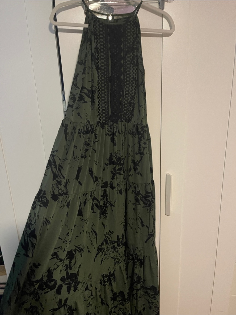 Ranna Gill Olive Green Maxi Dress with Black Floral Print